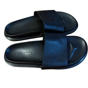 Sunspel Black Leather Slides Size 9